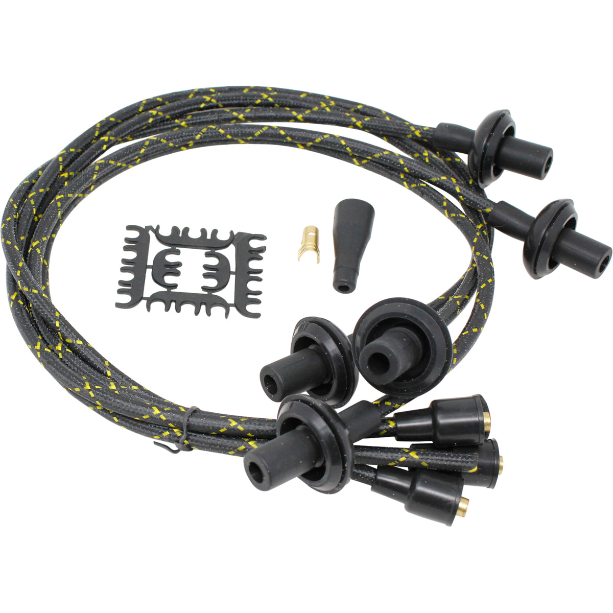 PWJ114-BLKBR Plug wires, Direct Fit, Silicone, BLACK BRAID/YELLOW TRACER