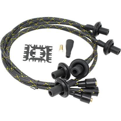 PWJ114-BLKBR Plug wires, Direct Fit, Silicone, BLACK BRAID/YELLOW TRACER