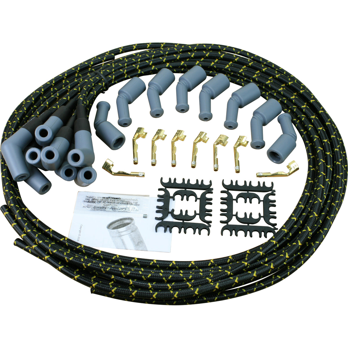 SPW1004-BLKBR Plug wires, Universal Cut-to-Fit, Silicone, BLACK BRAID/YELLOW TRACER