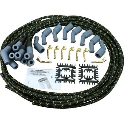 SPW1004-BLKBR Plug wires, Universal Cut-to-Fit, Silicone, BLACK BRAID/YELLOW TRACER