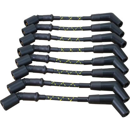 PWJ258-BLKBR Plug wires, Direct Fit, Silicone, BLACK BRAID/YELLOW TRACER