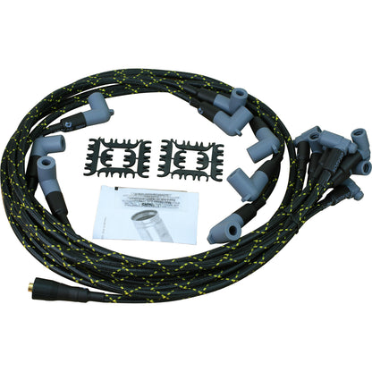 PWJ133-BLKBR Plug wires, Direct Fit, Silicone, BLACK BRAID/YELLOW TRACER
