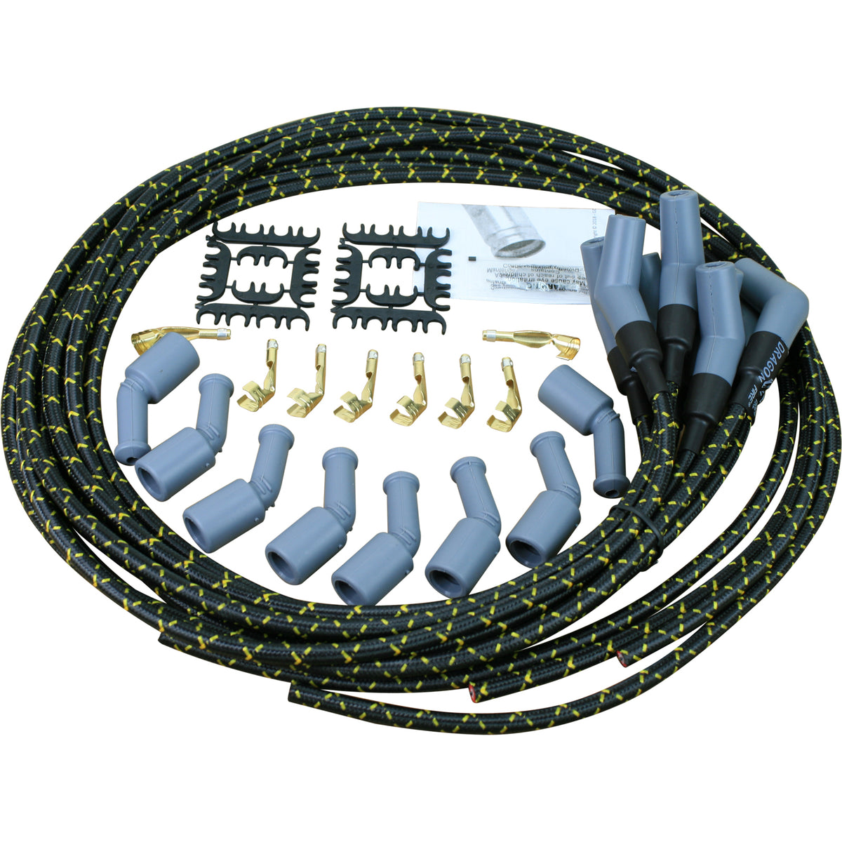 SPW1004-BLKBR Plug wires, Universal Cut-to-Fit, Silicone, BLACK BRAID/YELLOW TRACER