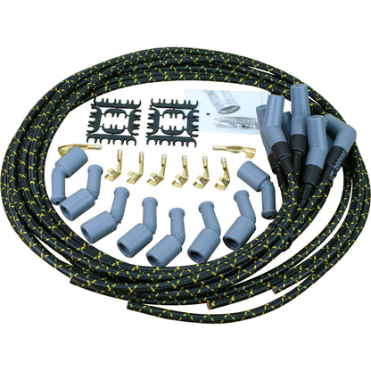 SPW1004-BLKBR Plug wires, Universal Cut-to-Fit, Silicone, BLACK BRAID/YELLOW TRACER