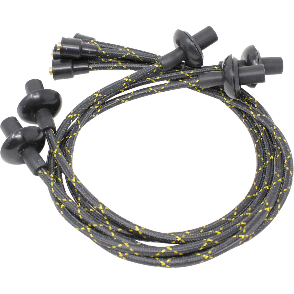 PWJ114-BLKBR Plug wires, Direct Fit, Silicone, BLACK BRAID/YELLOW TRACER