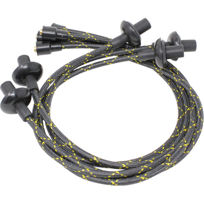 PWJ114-BLKBR Plug wires, Direct Fit, Silicone, BLACK BRAID/YELLOW TRACER