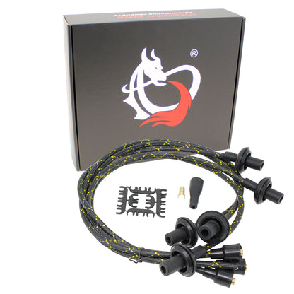 PWJ114-BLKBR Plug wires, Direct Fit, Silicone, BLACK BRAID/YELLOW TRACER